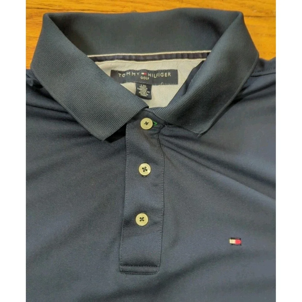 Tommy Hilfiger Performance Golf Navy Blue Polo Shirt Men’s Sz L Polyester EUC - Picture 4 of 6